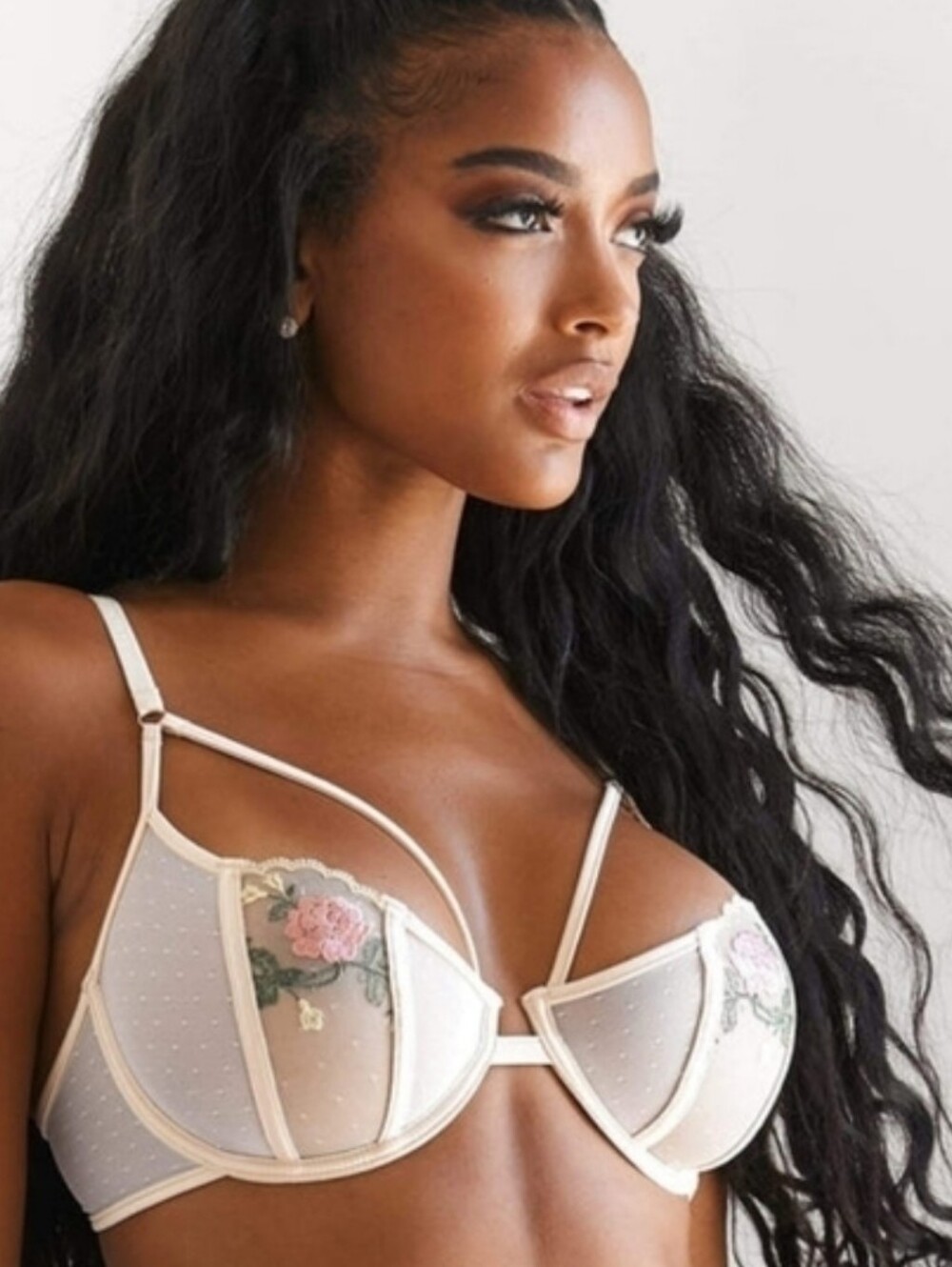 Lounge Champagne Embroidered Floral Bra 32C